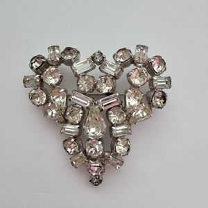 Kramer Of New York Large Clear Rhinestone Silver Tone Metal Heart Brooch